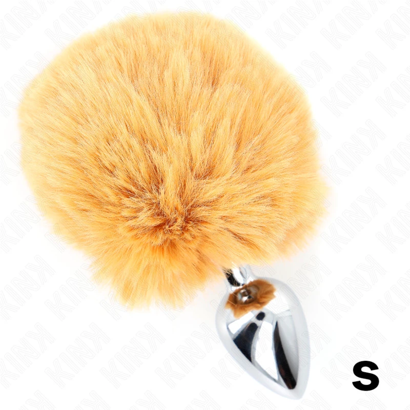 KINK - Rozsdamentes acél dugó 7 x 3 CM BÉGE FAUX FUR nyúl farkával 8 CM