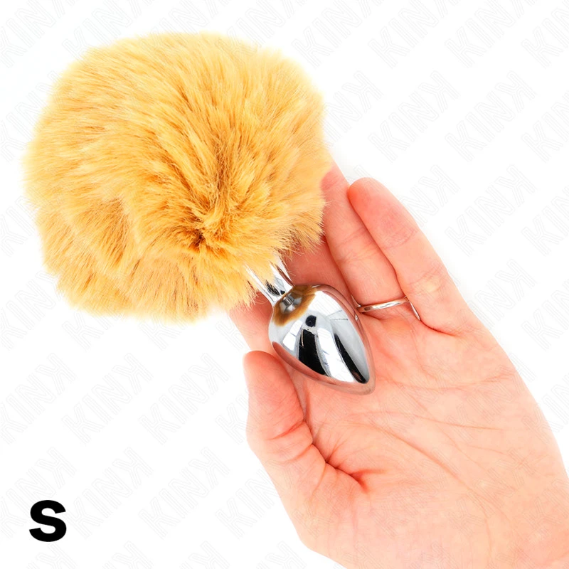 KINK - Rozsdamentes acél dugó 7 x 3 CM BÉGE FAUX FUR nyúl farkával 8 CM