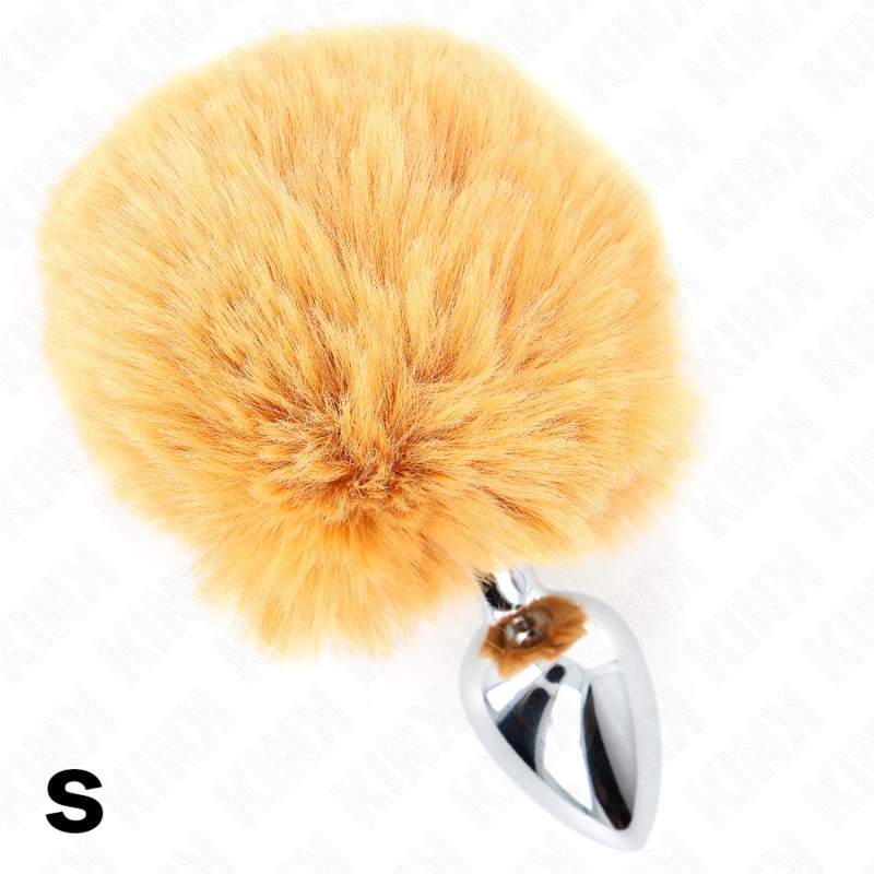 KINK - Rozsdamentes acél dugó 7 x 3 CM BÉGE FAUX FUR nyúl farkával 8 CM