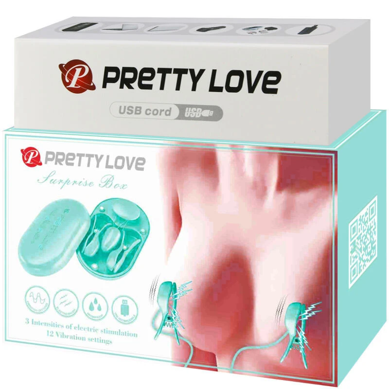 PRETTY LOVE - MEGLEPETÉSDOBOZ KÉK ELEKTRO STIMULÁCIÓS CSIPESZEK