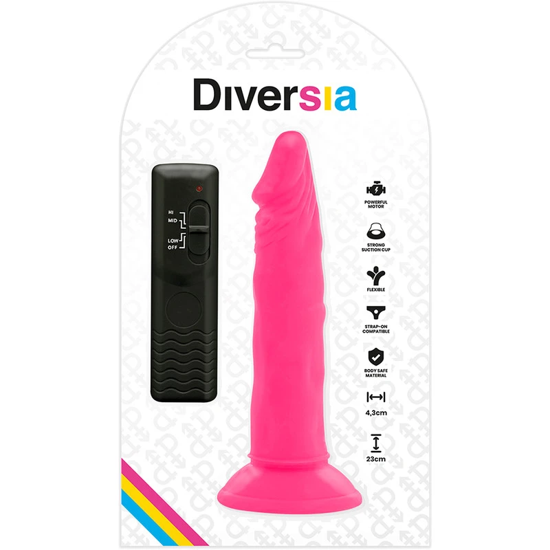 DIVERSIA - RUGALMAS VIBRÁCIÓS VIBRÁCIÓS DILDÓ 23 CM - RÓZSASZÍN