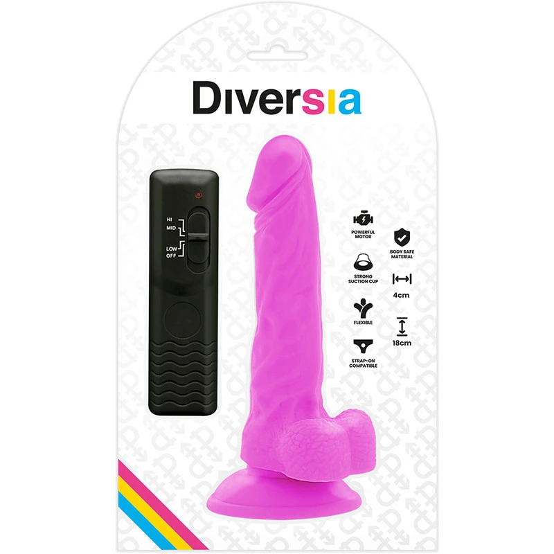 DIVERSIA - RUGALMAS VIBRÁLÓ VIBRÁCIÓS DILDÓ 18 CM - LILA