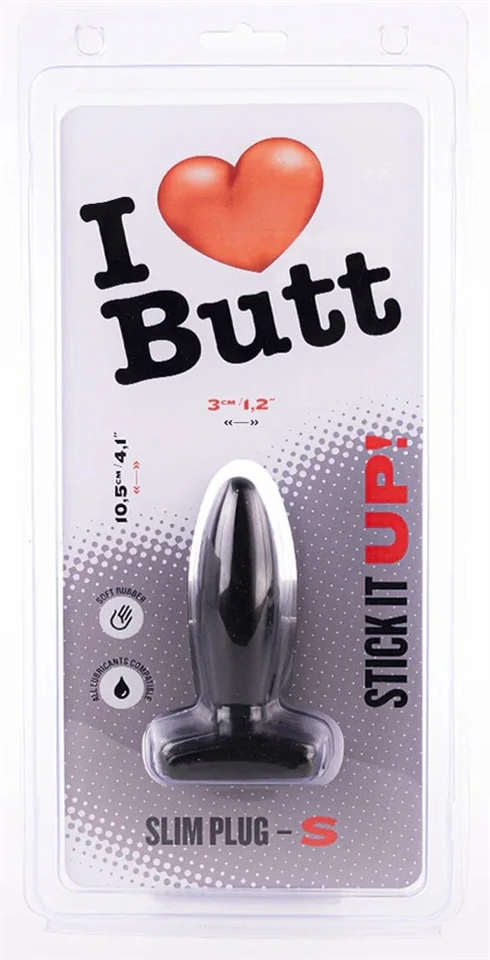 Plug Slim S I Love Butt 8,5 x 3 cm Fekete