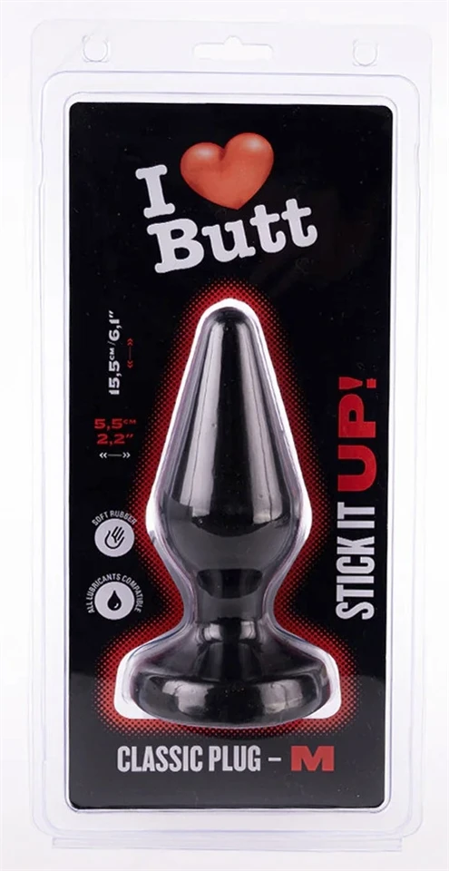 Plug Classic M I Love Butt 13 x 5,3 cm Fekete