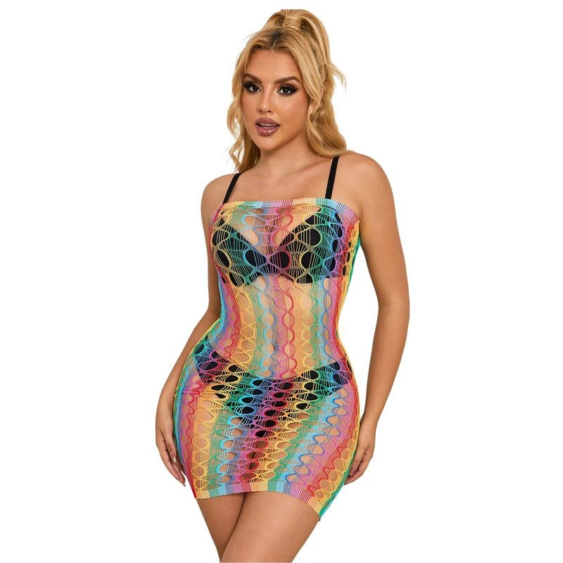 SUBBLIME - 952365 SZIVÁRVÁNYOS, CSUPASZ VÁLLÚ, HÁLÓS BODYSTOCKING EGY MÉRETBEN