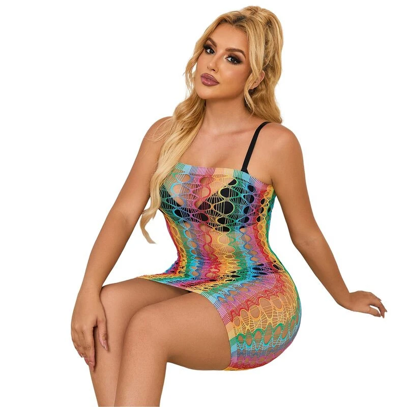 SUBBLIME - 952365 SZIVÁRVÁNYOS, CSUPASZ VÁLLÚ, HÁLÓS BODYSTOCKING EGY MÉRETBEN