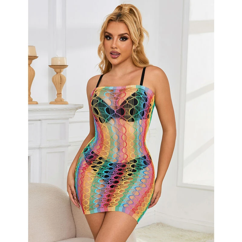 SUBBLIME - 952365 SZIVÁRVÁNYOS, CSUPASZ VÁLLÚ, HÁLÓS BODYSTOCKING EGY MÉRETBEN