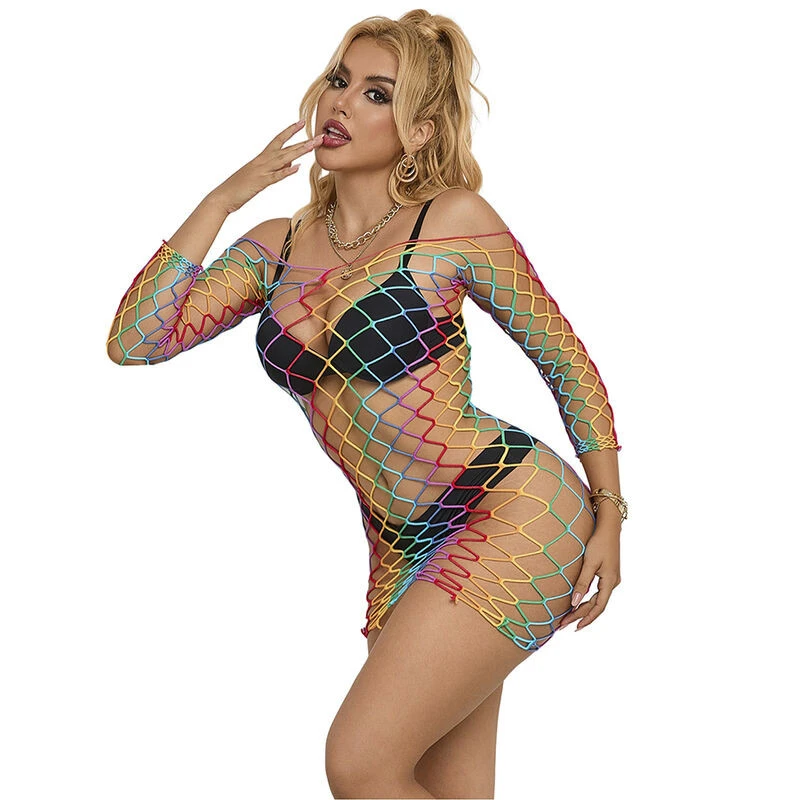 SUBBLIME - 952426 SZIVÁRVÁNYOS HOSSZÚ UJJÚ HÁLÓS BODYSTOCKING EGY MÉRETBEN