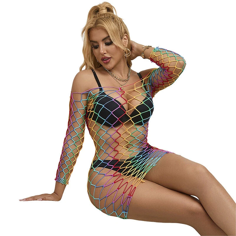 SUBBLIME - 952426 SZIVÁRVÁNYOS HOSSZÚ UJJÚ HÁLÓS BODYSTOCKING EGY MÉRETBEN