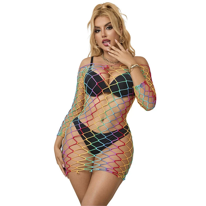 SUBBLIME - 952426 SZIVÁRVÁNYOS HOSSZÚ UJJÚ HÁLÓS BODYSTOCKING EGY MÉRETBEN