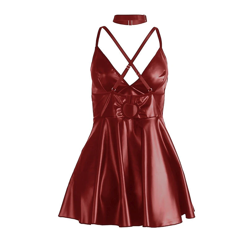 SUBBLIME - 955403 Elegáns Ruha Burgundy Bőr Pántokkal L/XL