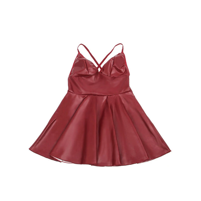 SUBBLIME - 955403 Elegáns Ruha Burgundy Bőr Pántokkal L/XL