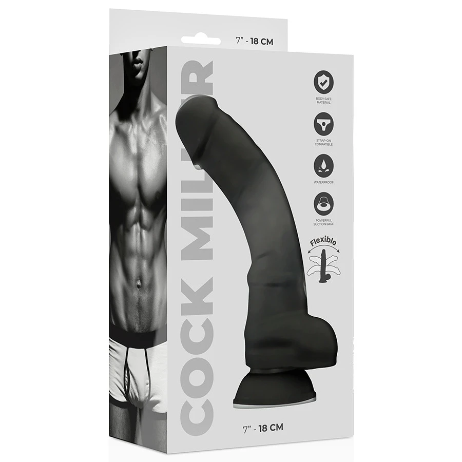 COCK MILLER SZILIKON SŰRŰSÉGŰ COCKSIL CSUKLÓS VIBRÁTOR FEKETE 18 CM