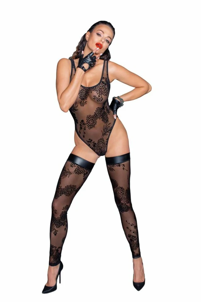 Tulle body with patterned flock embroidery - XL
