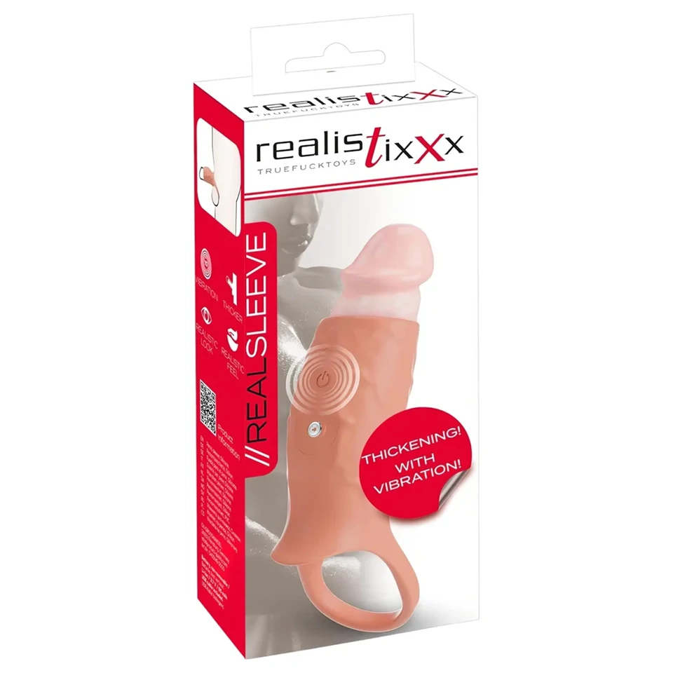 Realistixxx - nyitott, vibrációs péniszköpeny (natúr)