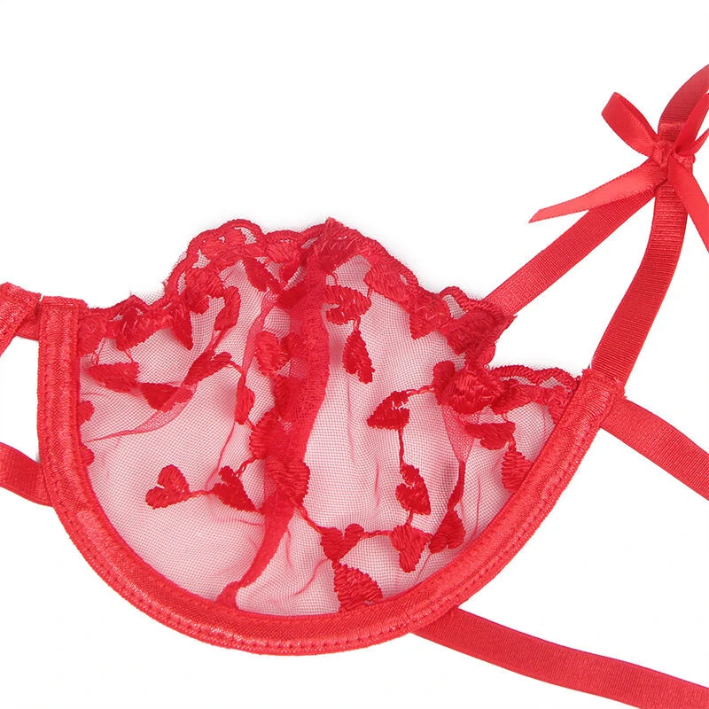 SUBBLIME – szívmintás melltartó, tanga és harisnyatartó szett L/XL