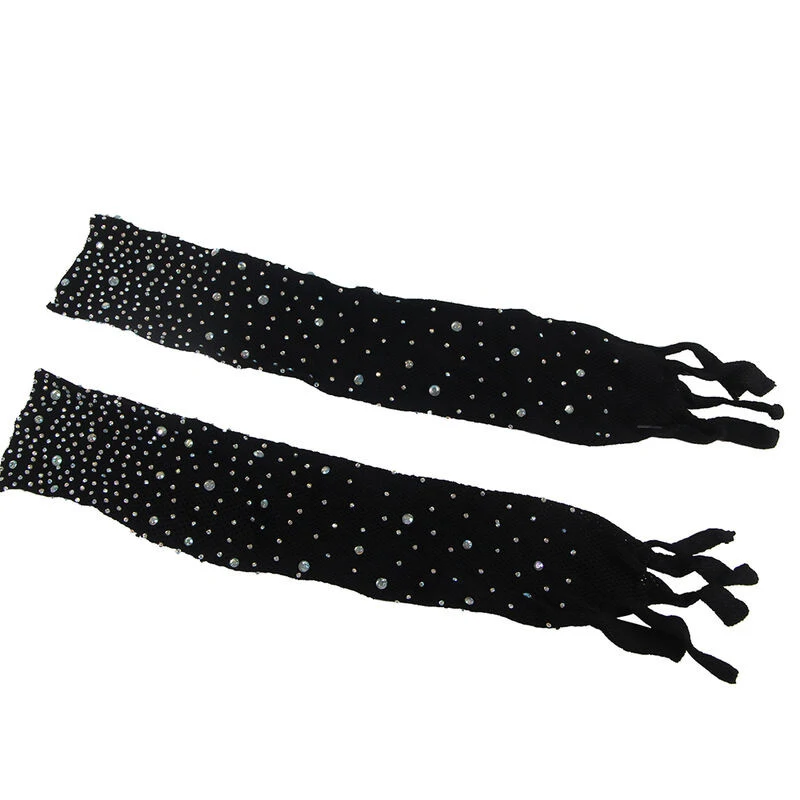SUBBLIME - fekete halhálós bodystocking kesztyűvel és gyémántokkal