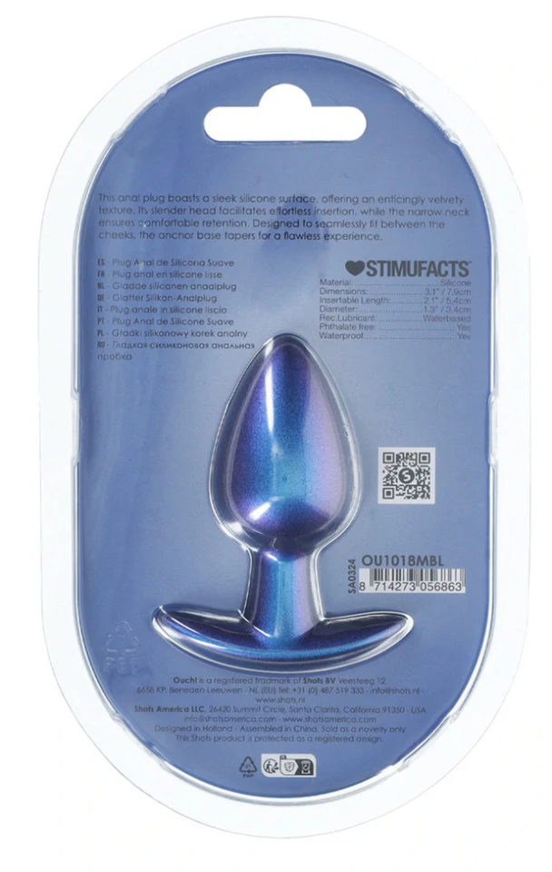Metál análplug – prémium kék, 6,5 x 3,3 cm