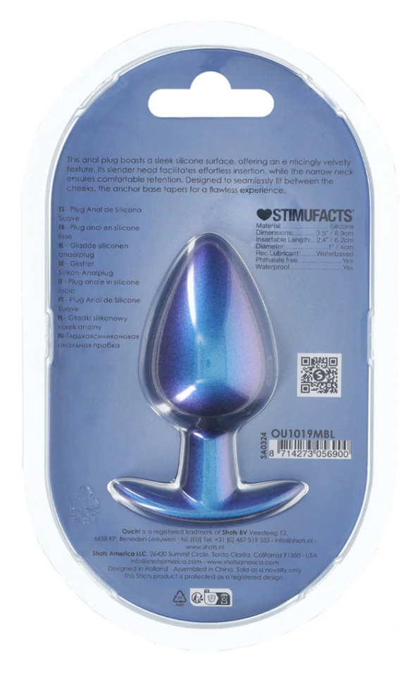 Metál Plug L – prémium anális izgató, kék 7.5 x 4 cm