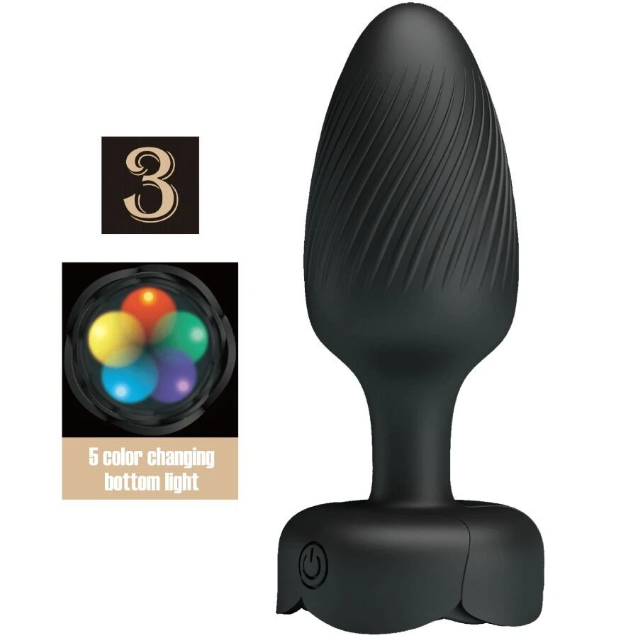 PRETTY LOVE - LED fénnyel ellátott anál dugó fekete 9,8 cm