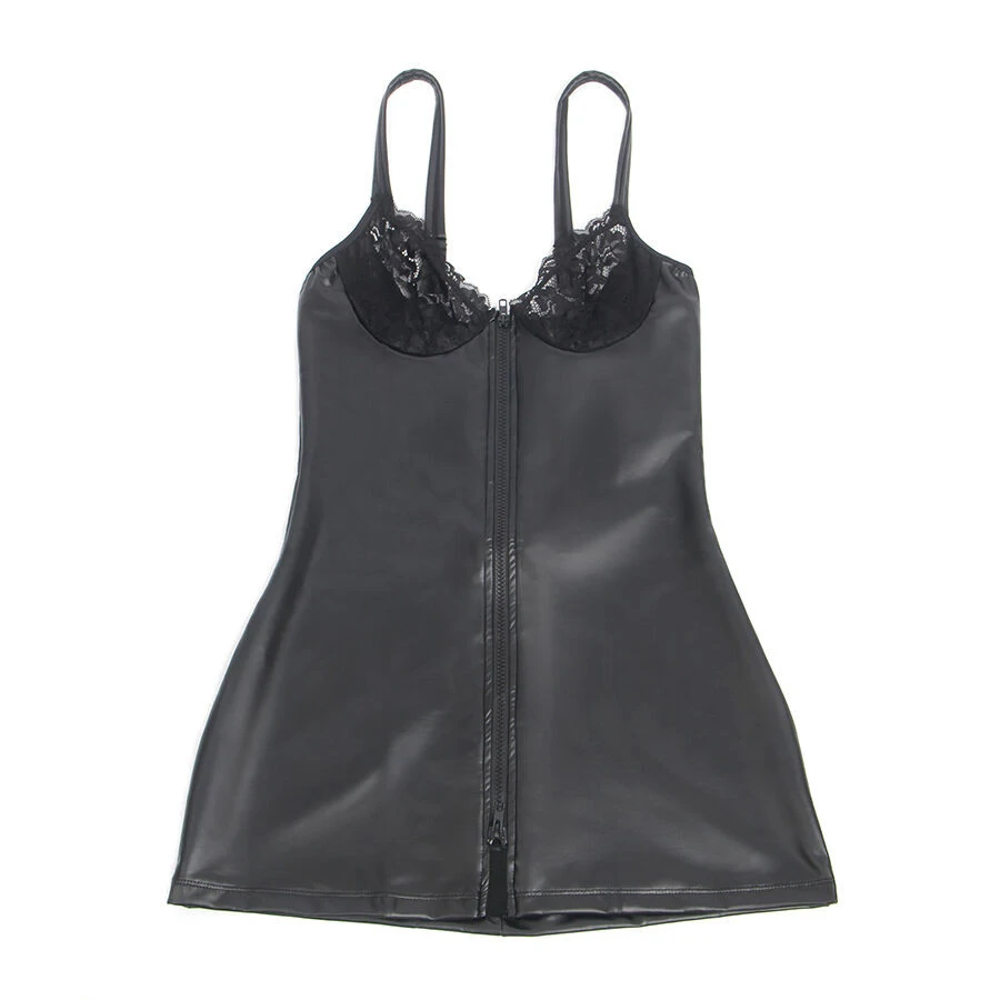 SUBBLIME – bőr zip záras ruha fekete L/XL