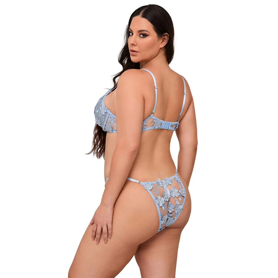 SUBBLIME - virágmintás melltartó és tanga szett, égkék L/XL