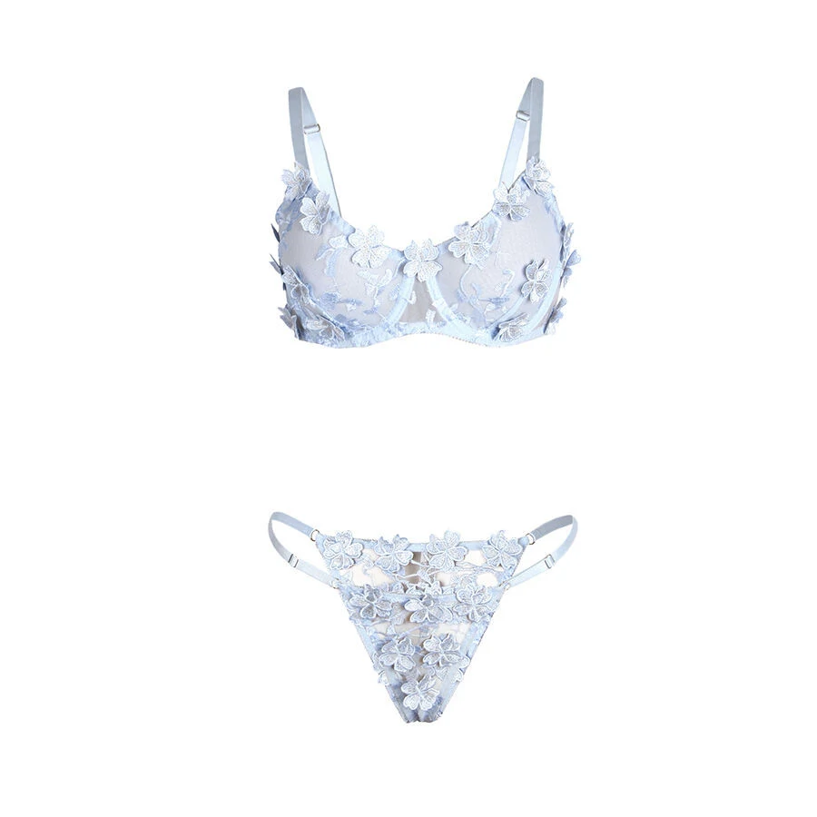 SUBBLIME - virágmintás melltartó és tanga szett, égkék L/XL
