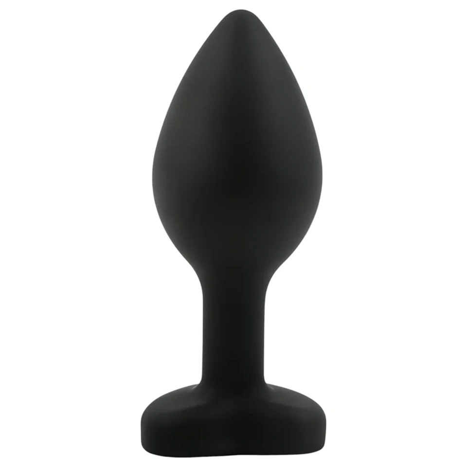 Sunfo - szilikon anál plug szív alakú zöld kővel (fekete)