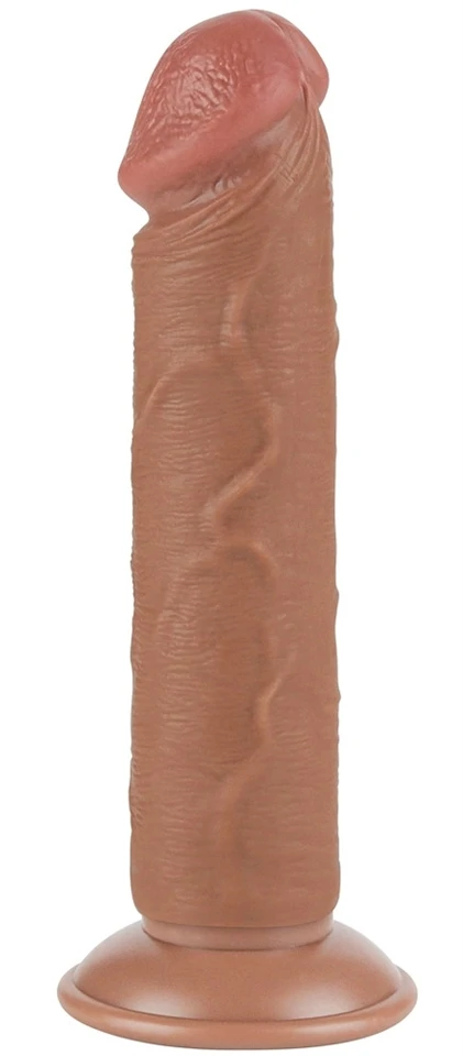 Prémium dildó – simogató bőrhatású, 17 x 4 cm, barna