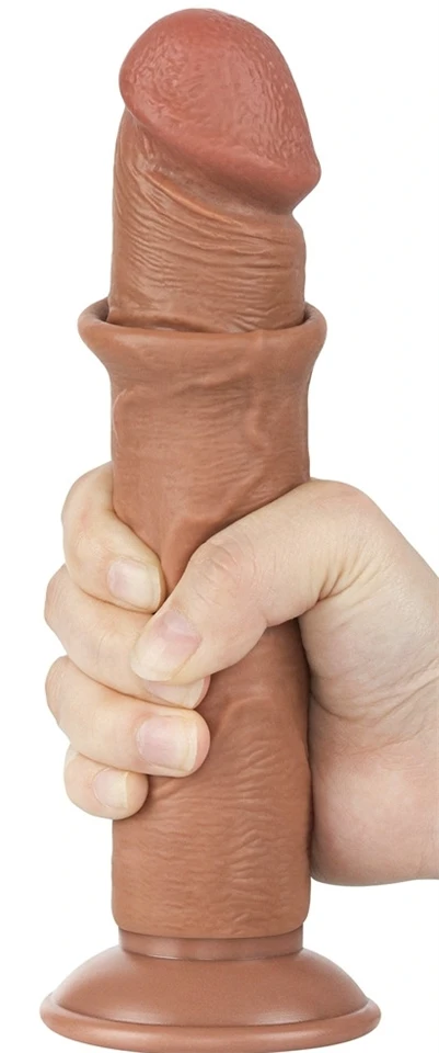 Prémium dildó – simogató bőrhatású, 17 x 4 cm, barna