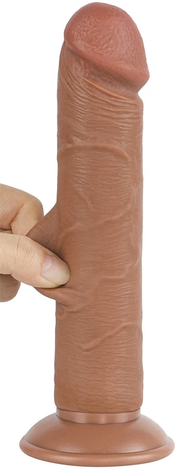 Prémium dildó – simogató bőrhatású, 17 x 4 cm, barna