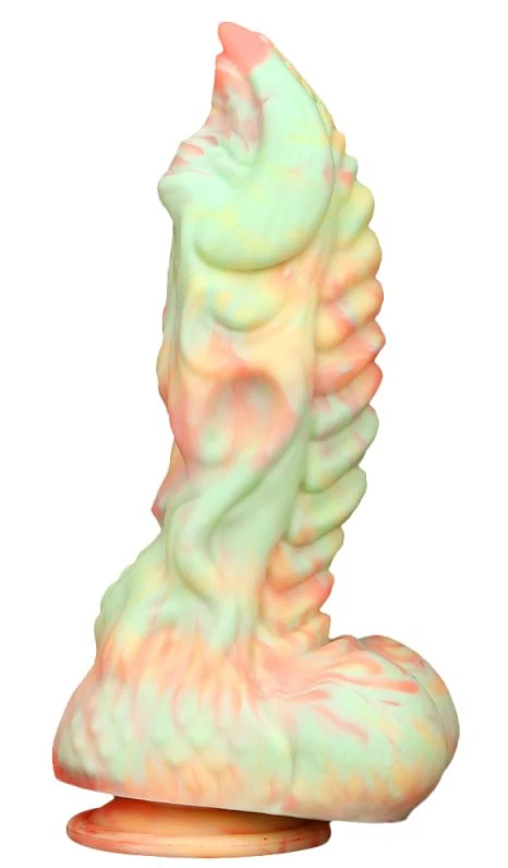 Rutuk Monster – prémium dildó, 17 x 6 cm, rózsaszín-zöld