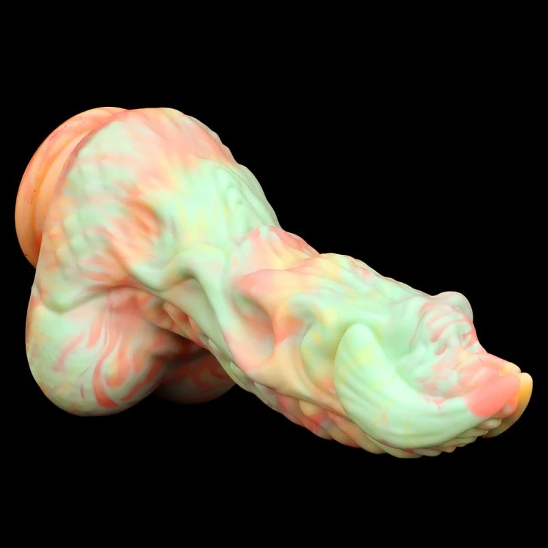 Rutuk Monster – prémium dildó, 17 x 6 cm, rózsaszín-zöld
