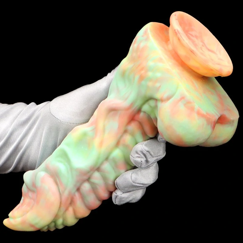 Rutuk Monster – prémium dildó, 17 x 6 cm, rózsaszín-zöld
