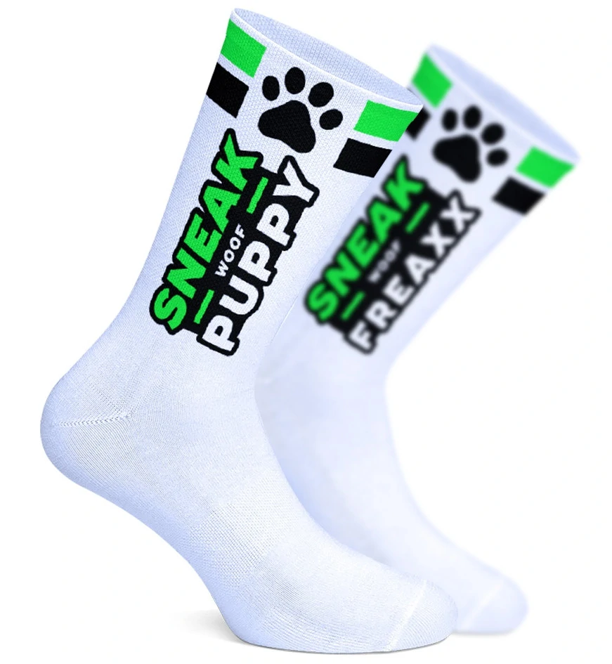 SNEAKFREAXX PUPPY NEON – fehér-zöld sportzokni