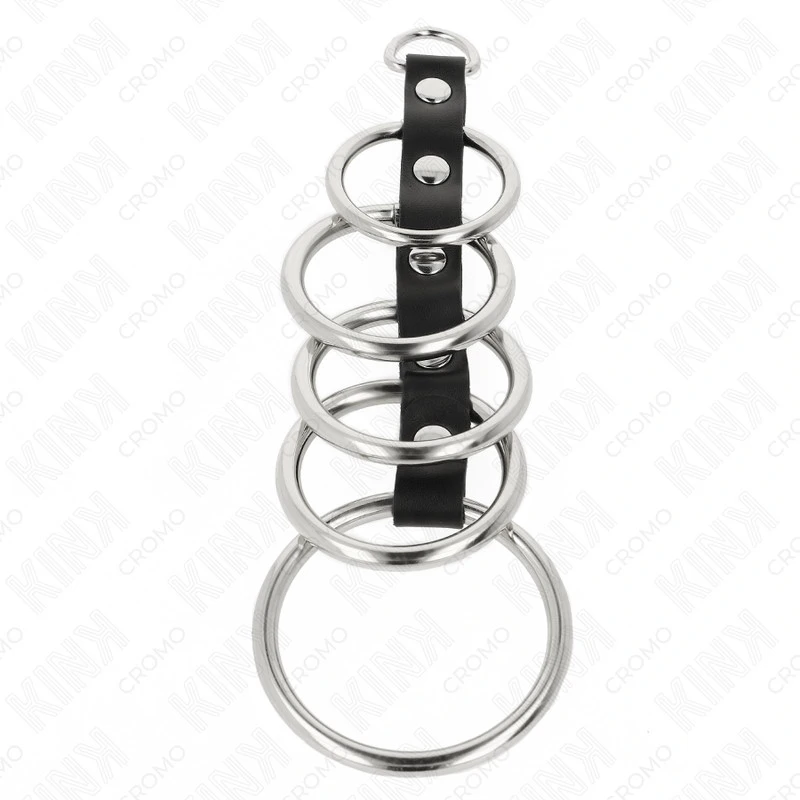 KINK – fém péniszgyűrűk bőrkötéssel, 3,2-5 cm