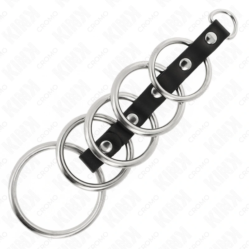 KINK – fém péniszgyűrűk bőrkötéssel, 3,2-5 cm