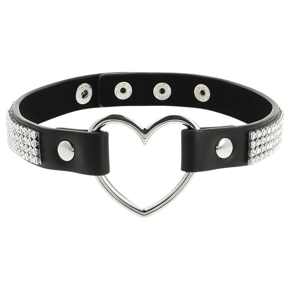 Coquette - strasszos choker szív medállal (fekete)