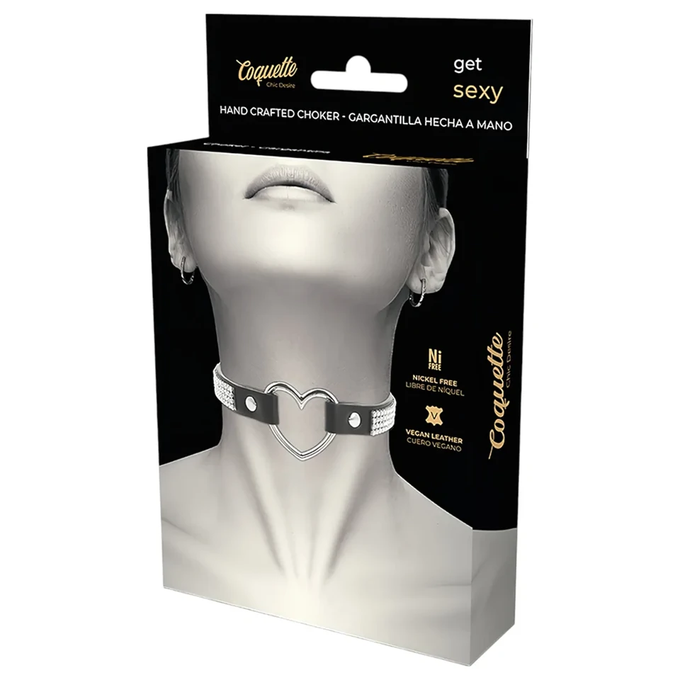 Coquette - strasszos choker szív medállal (fekete)