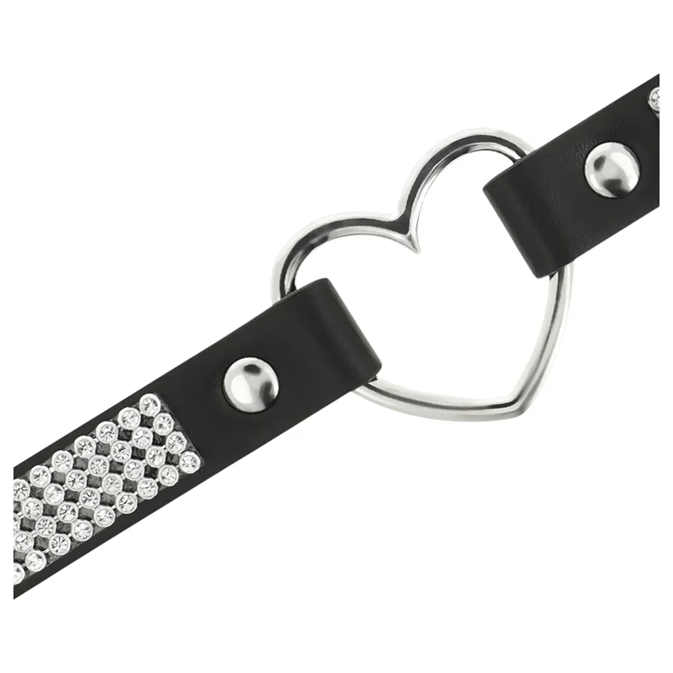 Coquette - strasszos choker szív medállal (fekete)