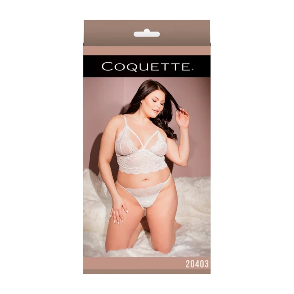 Coquette - csipkés fehérnemű szett - fehér (XL)