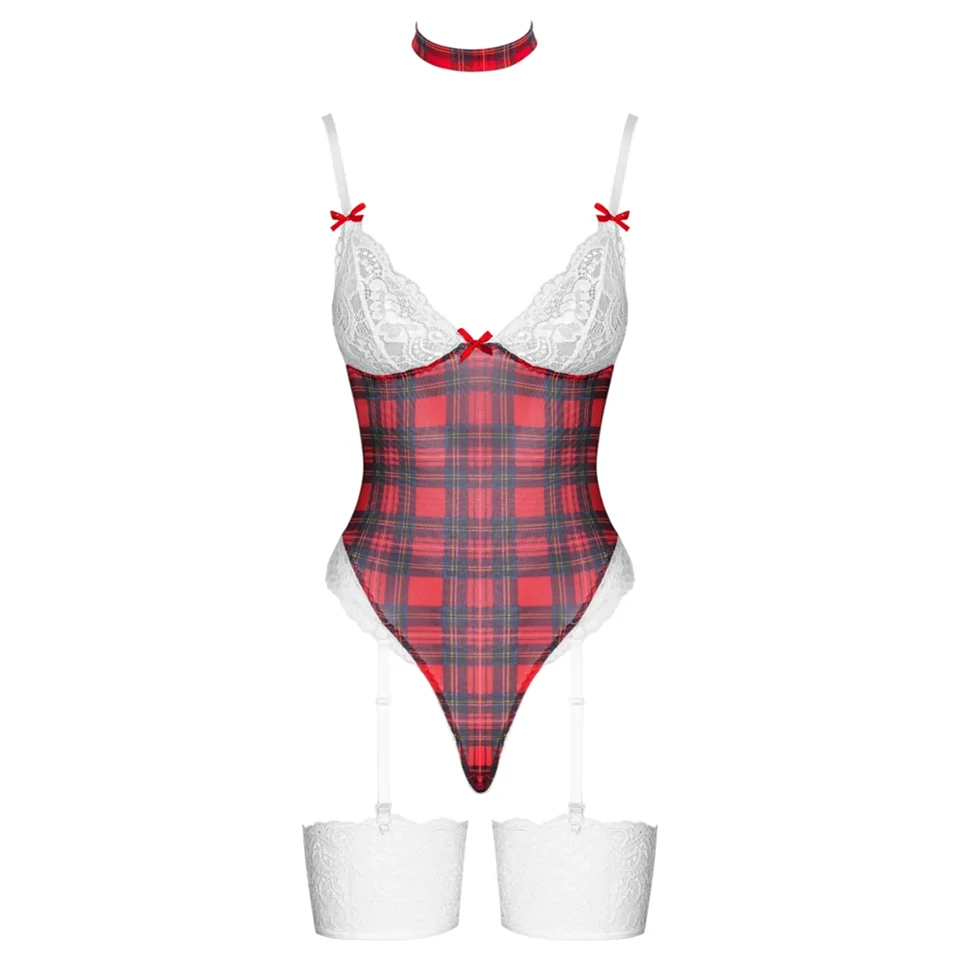 Cottelli - kockás body szett (piros)
