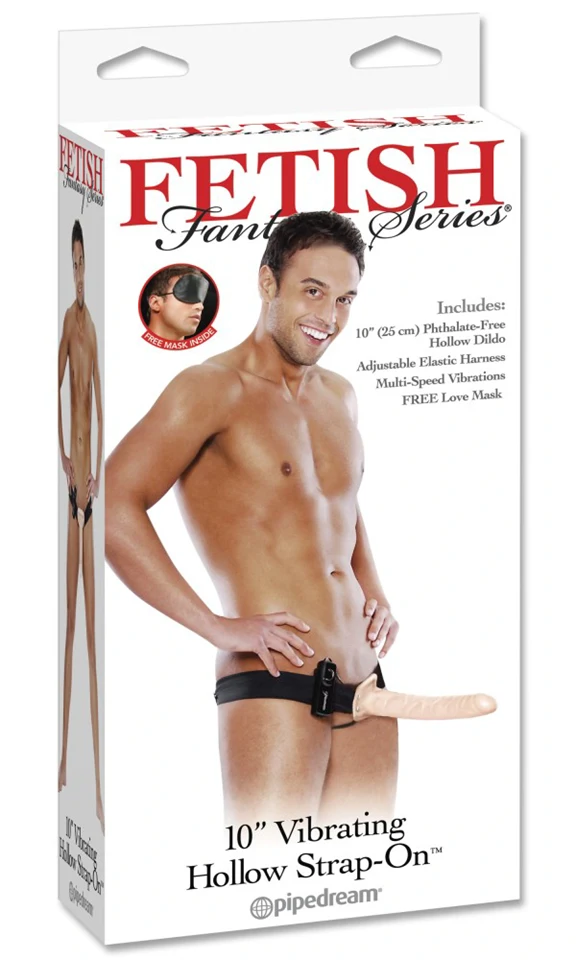 10" Vibrating Hollow Strap-On  Light/Black
