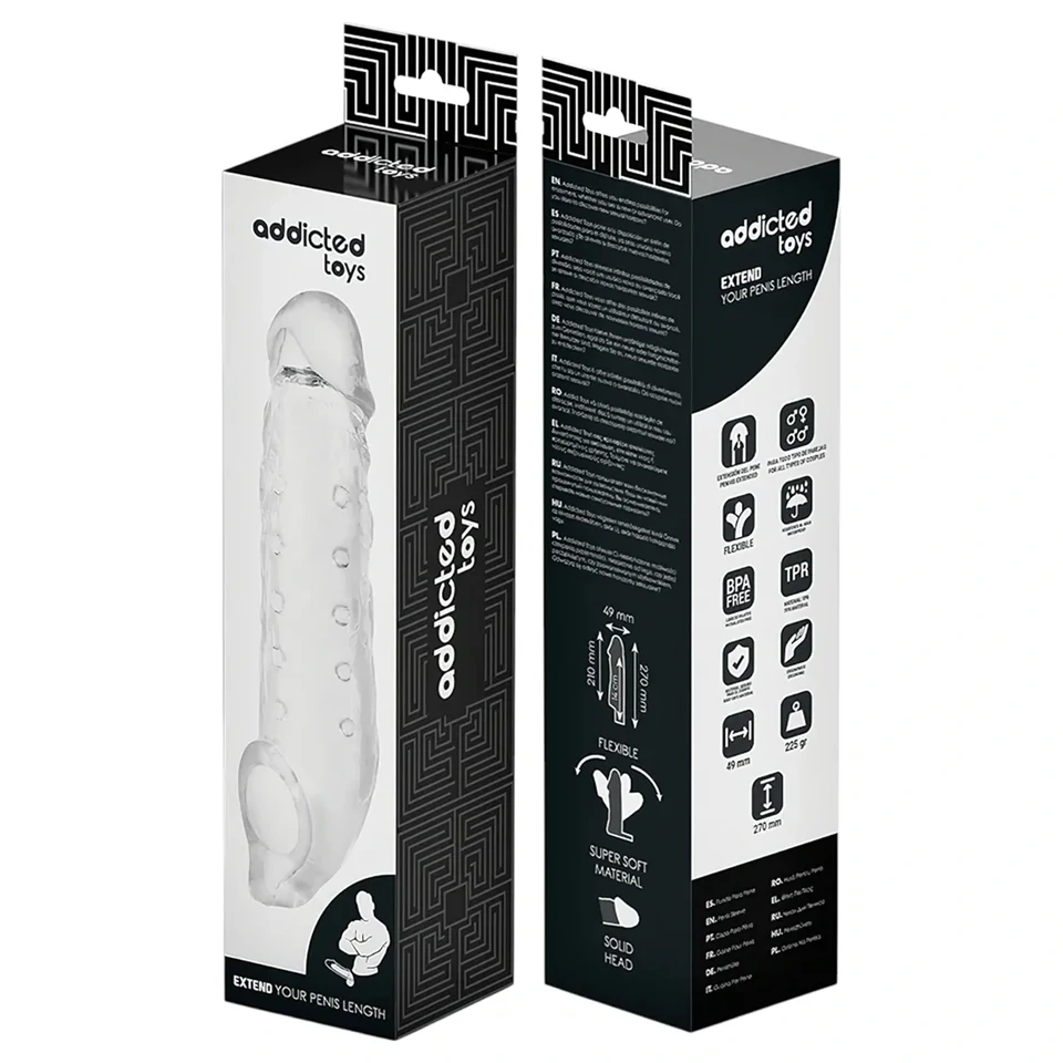 Addicted Toys - péniszköpeny heregyűrűvel - 23cm (áttetsző)