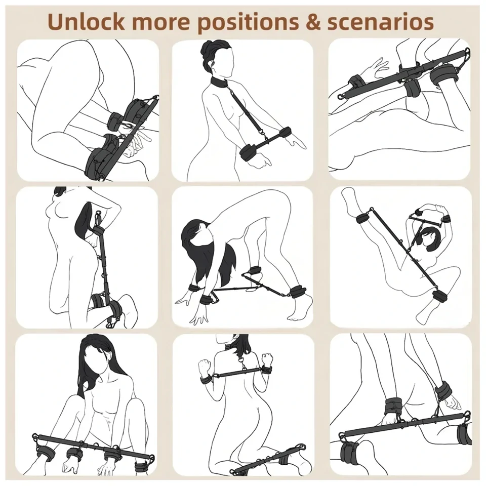 Lonely - állítható terpesztő rúd és bilincsek (fekete)