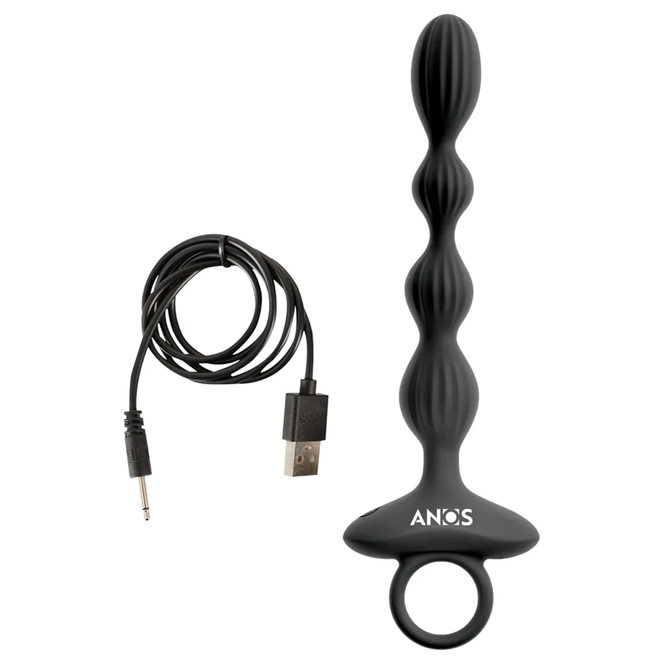 Anos - 2 motoros anál vibrátor mozgó golyókkal (fekete)