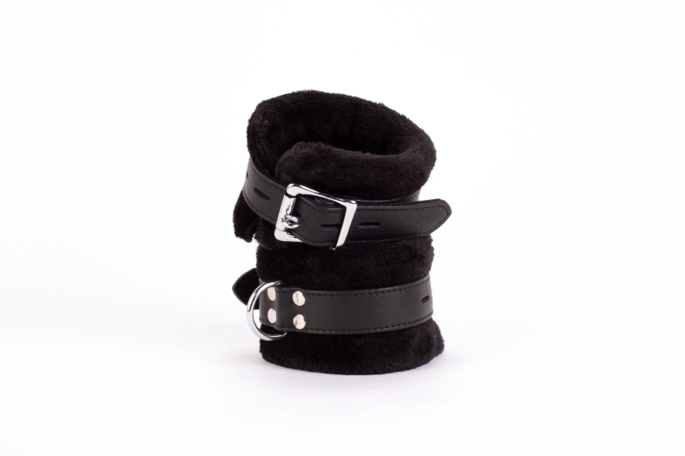Handcuff Design Made in Calf Softy Leather and Puffed Fur Black