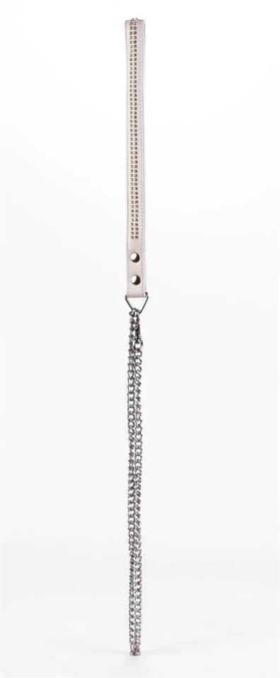 Lamb Leather Handle with 2 Rows of Small Rhinestones and Metal Chain White