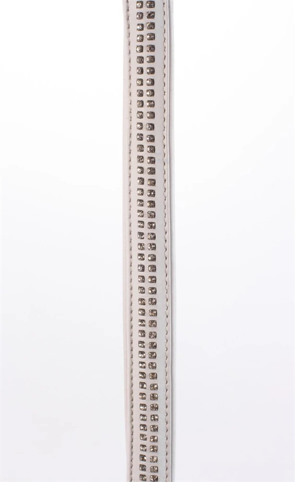 Lamb Leather Handle with 2 Rows of Small Rhinestones and Metal Chain White