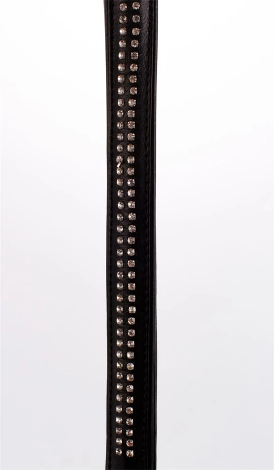 Lamb Leather Handle with 2 Rows of Small Rhinestones and Metal Chain Black